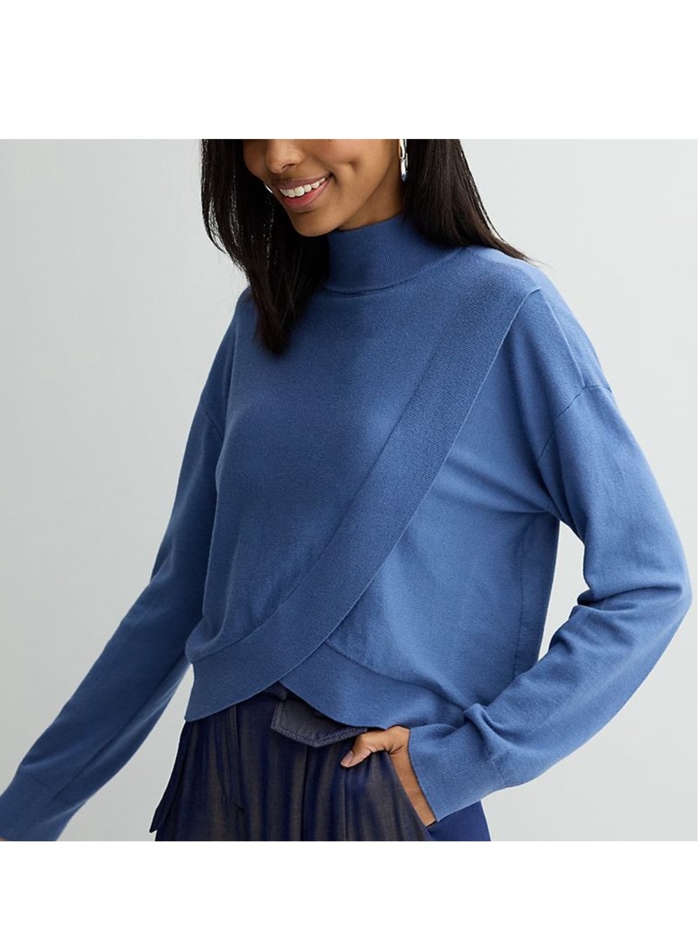 NWT Intempo blue Mockneck faux wrap pullover sweater size XXL
